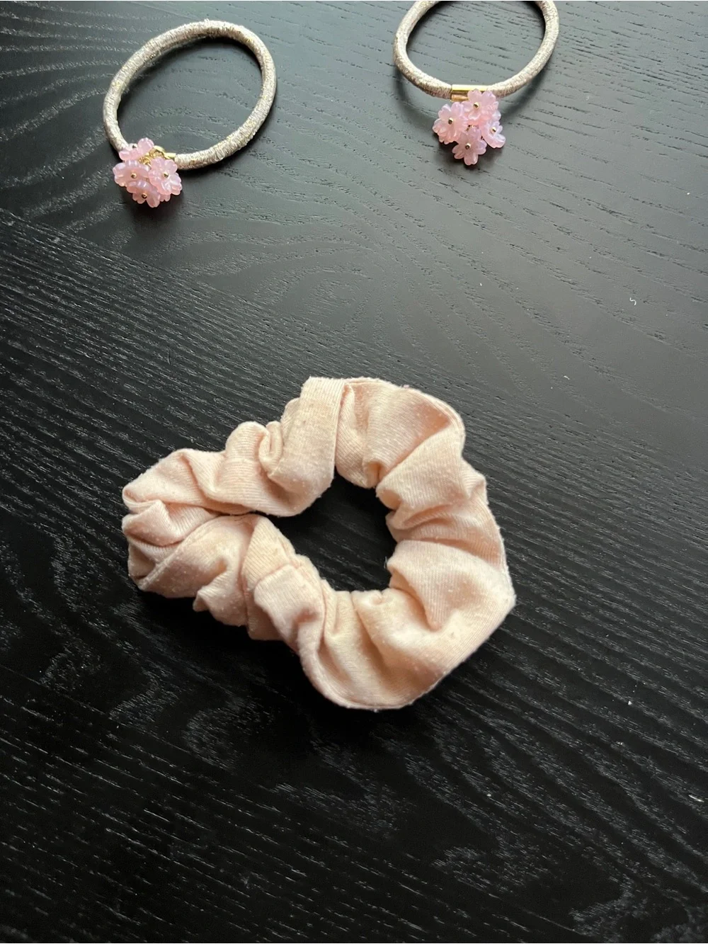 Pink Flower Elastic Hair Ties & Peach Scrunchie Set